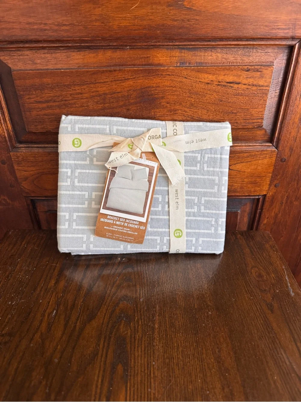 West Elm Bracket Geo Jacquard Euro Pillow Sham 26x26 Organic Cotton New